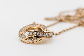 Cartier Love Interlocking 2 Hooped 18K Rose Gold Pendant Necklace