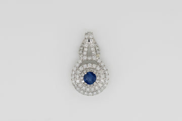 10ct White Gold Pendant with Blue Sapphire and Diamonds