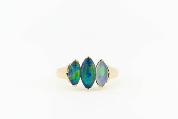 9ct Yellow Gold Custom Made Blue Green Opal Ring #8358