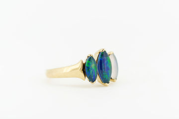 9ct Yellow Gold Custom Made Blue Green Opal Ring #8358