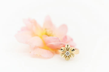 14ct Yellow Gold Custom Made Flower Inspired Setting with Solitaire Diamond #8360