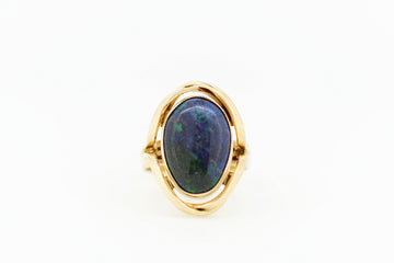 9ct Yellow Gold Filigree Dark Blue Opal Ring #8361