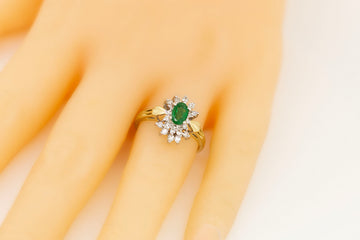 14ct Yellow Gold Emerald and Diamond Ring #8363