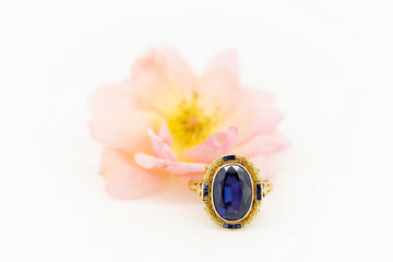 18ct Yellow Gold Antique Blue Sapphire Ring with Filigree #8366