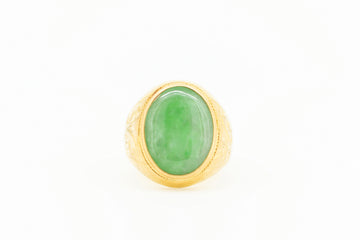 22ct Yellow Gold Large Jade Ring With Filigree #8367