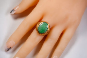 22ct Yellow Gold Large Jade Ring With Filigree #8367