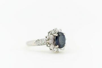 14ct White Gold Solitaire Dark Blue Sapphire with diamonds #8370