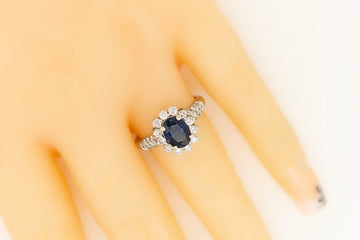 14ct White Gold Solitaire Dark Blue Sapphire with diamonds #8370