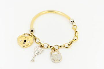 18ct Yellow Gold Tiffany Locket Bracelet with Key Charm and Locket Charm #8371