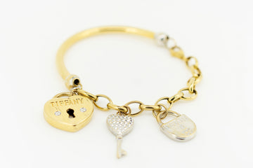 18ct Yellow Gold Tiffany Locket Bracelet with Key Charm and Locket Charm #8371