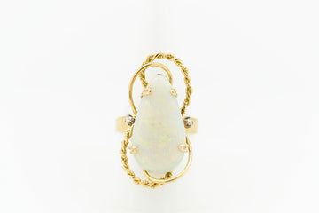 14ct Yellow Gold Custom Made White Opal Ring #8377