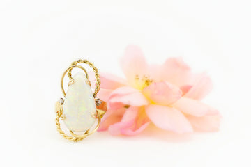14ct Yellow Gold Custom Made White Opal Ring #8377