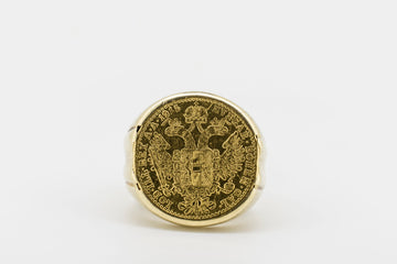 Antique Gold coin ring. Ducat Gold Franz Josef 1915 Imperator Avstriae