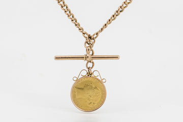 VINTAGE 9CT ROSE GOLD FOB CHAIN WITH 1878 GOLD SOVEREIGN