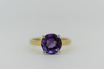 18ct Yellow Gold Claw-Set Round Amethyst Ring #9355
