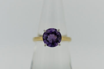 18ct Yellow Gold Claw-Set Round Amethyst Ring #9355