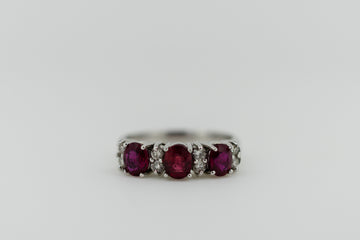 18ct White Gold Ruby Trilogy Ring With Diamond Accent Stones #9358-1