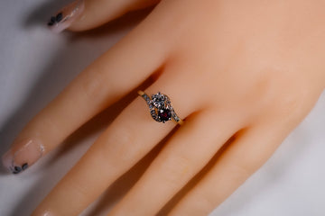 18ct Yellow Gold Garnet and Diamond Ring with Chanel Set Accent Stones #9363