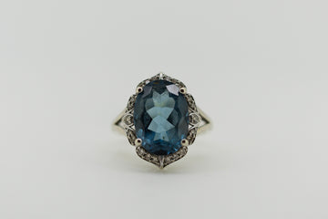 9ct White Gold Blue Topaz and Diamond Ring #9364