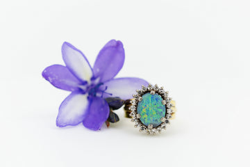 18ct Yellow Gold Turquoise Opal and Diamond Ring #9371