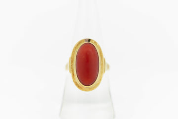 14ct Yellow Gold Orange Carnelian Agate Cocktail Ring #93732