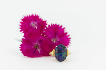 14ct Yellow Gold Blue Opal Ring #9373