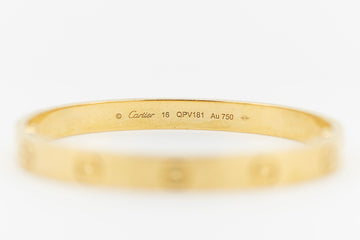 18 ct Yellow Gold Cartier Classic Model Love Bracelet / Bangle With Original Box  #97321