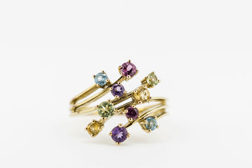 9ct gold multi coloured stone ring