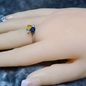 18ct White Gold Ring with Yellow and Blue Sapphires and Diamonds