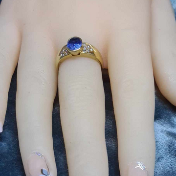 Blue Sapphire ring with diamonds in 18ct yellow gold. #27392-1