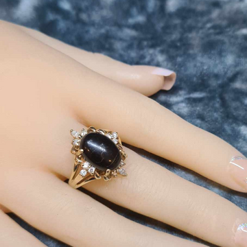 14CT ROSE GOLD ANTIQUE RING WITH ONYX STONE AND DIAMONDS #27117