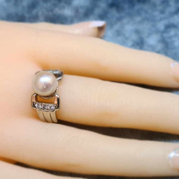 Custom Pearl ring set in a 14ct white gold ring with diamonds #27334