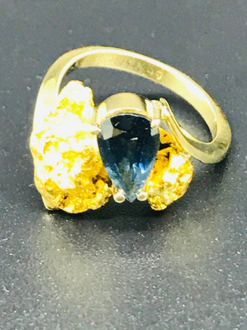 18ct Nugget Gold Sapphire Ring