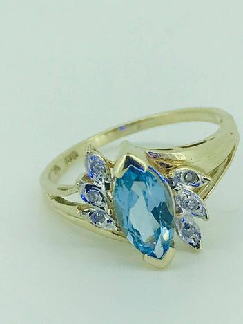 9ct Gold Ring with Topaz and Diamonds