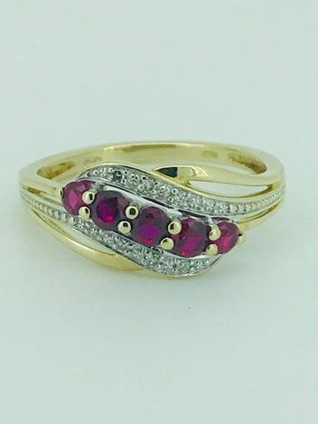 9ct Gold Synthetic Ruby and Diamond Ring 1074