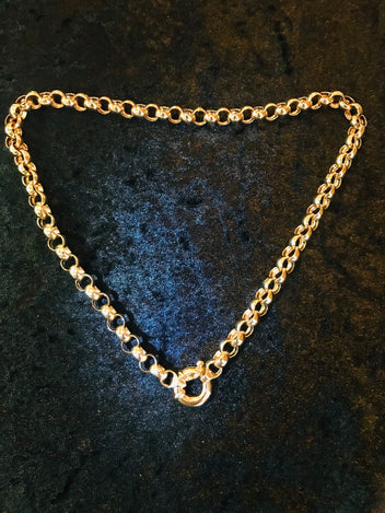 9ct Yellow Gold Necklace Oval Belcher Chain with plain polished round links