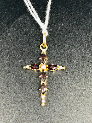 9ct Gold Garnet and Diamond Cross 1173