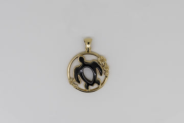 Hawaiian Black pearl turtle pendant with solid 14k yellow gold