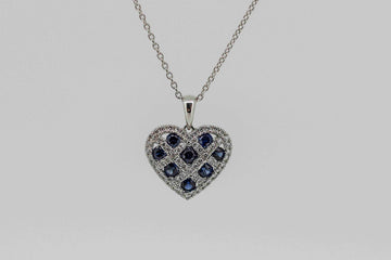 18ct white gold Sapphire and diamond heart pendant