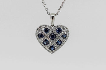 18ct white gold Sapphire and diamond heart pendant