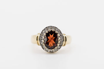 9ct Yellow Gold, Almandine Garnet and Diamond Ring