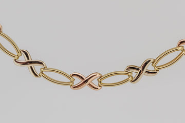 9ct solid white, rose and yellow gold tri tone bracelet and necklace