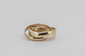 9CT gold tri coloured trinity ring with old London hallmarks