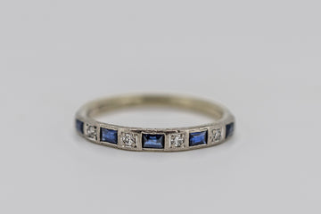 18ct Palladium diamond and sapphire ring