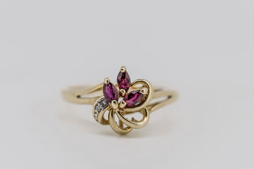 9ct solid yellow gold diamond and synthetic ruby ring #26025-99