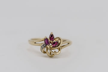 9ct solid yellow gold diamond and synthetic ruby ring #26025-99