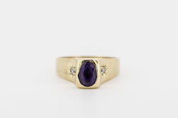 18CT GOLD AMETHYST RING WITH DIAMONDS