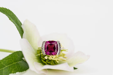 9ct White Gold Ring with Synthetic Ruby and CZ Accent Stones #26077