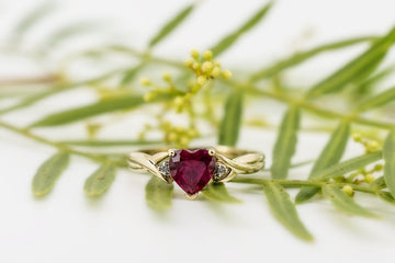 9CT Yellow Gold Ring With Created Ruby Love Heart  #26090-2