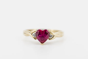 9CT GOLD RING WITH CREATED RUBY CUT INTO LOVE HEART #26090-2